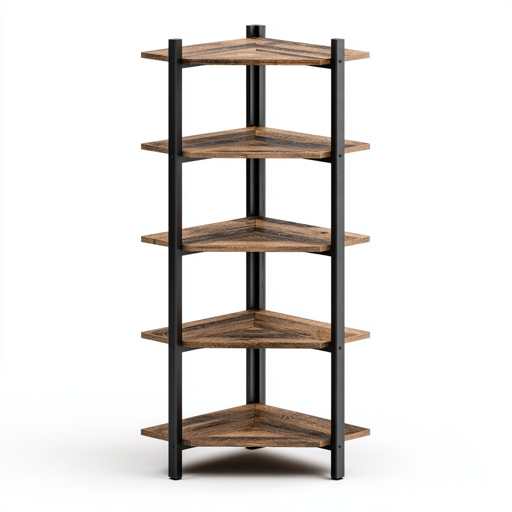 5-Tier Industrial Corner Bookshelf