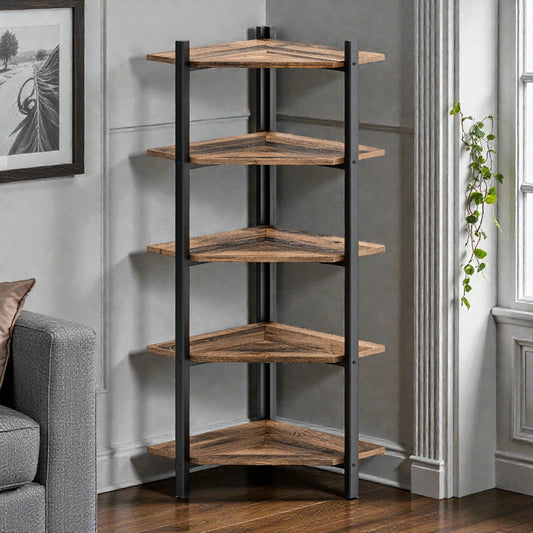 5-Tier Industrial Corner Bookshelf
