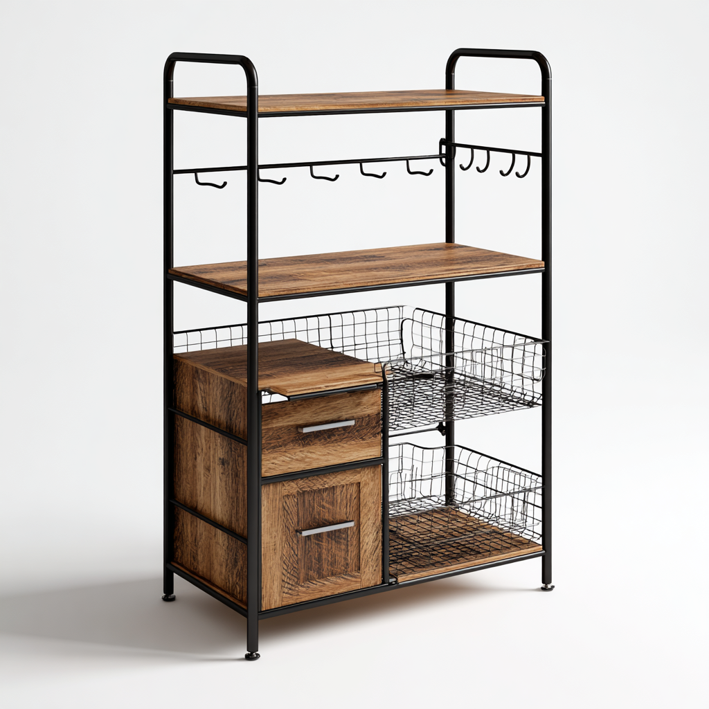 4-Tier Kitchen Baker's Rack with Storage Basket